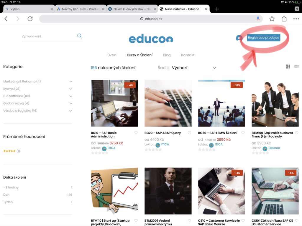 Registrace prodejce (lektora) na Educoo.cz